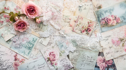 Vintage floral letters and roses with lace detailing, capturing the essence of romantic femininity and delicate beauty in girlhood and beauty lifestyle
