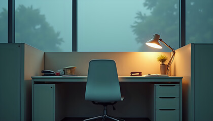  Cozy desk in a dimly lit home office