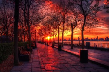 Obraz premium Battery Park Sunset in New York City: A Romantic View of Manhattan