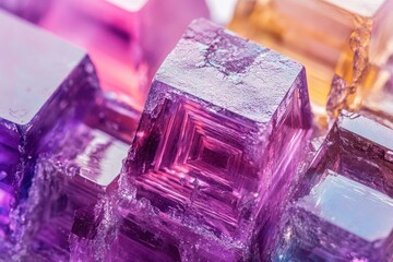 Bismuth Stone Macro on White Background. Amazing Colors of Bismuth Mineral