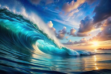 serene blue wave abstract painting of a calming seascape Depth of Field