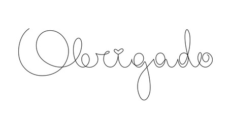 Obrigado lettering drawn with one continuous line in minimalism. Portuguese. Editable vector outline