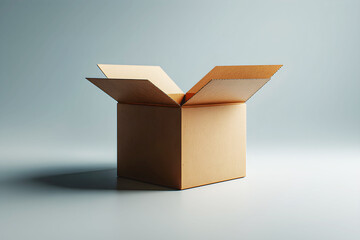 A simple, open cardboard box sits on a light background, showcasing its versatile design for storage or packaging.
