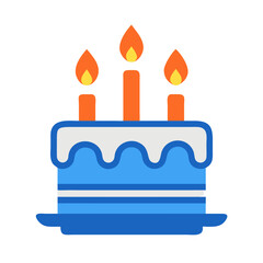 Obraz premium an illustration of a birthday cake. The cake is blue with white icing on top, and it is placed on a blue plate. There are three lit candles on top of the cake, each with an orange base and a yellow 