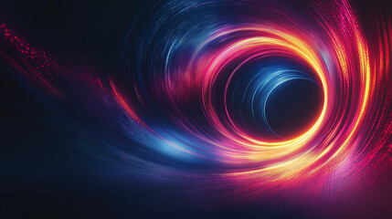 Abstract colorful light swirl on dark background, digital futuristic style with glowing effect