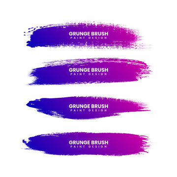 purple gradient social media lower third colorful grunge paint brush stroke line, ink splatter set. 