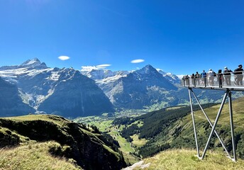 View of Bernese Alps at Grindelwald First in Switzerland showing stunning peak views of the Eiger...