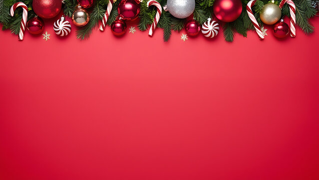 Christmas background with red balls, red christmas background copy space, red decoration xmas background
