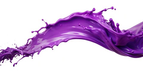 Smooth flowing purple paint cascading in slow motion over a bright white background, highlighting its rich hue and fluid dynamics, simplicity, splash, paint, contemporary