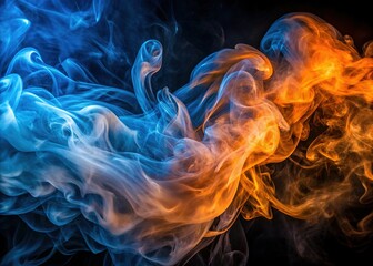 Obraz premium Swirling blue and orange smoke, a vibrant contrast against the void.