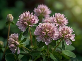 Obraz premium Close-up photo of clover flowers taken in the garden next to the house