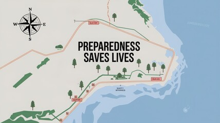 Emergency preparedness map emphasizing safety and awareness.