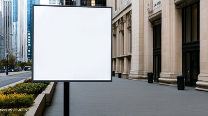 Blank Billboard in Urban Landscape: A clean, modern billboard stands empty on a bustling city street, offering a blank canvas for your message.