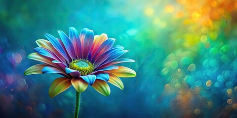 Vibrant painting of flowers on blue and green background