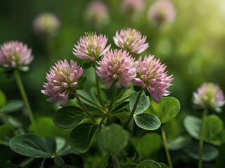 Close-up photo of clover flowers taken in the garden next to the house