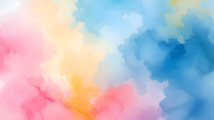 Fototapeta premium Abstract Watercolor Background with Soft Blends of Blue, Pink, and Yellow