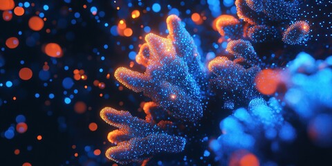 Naklejka premium blue and orange coral, with glowing particles in the background