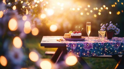 Cozy Outdoor Picnic Setting at Sunset