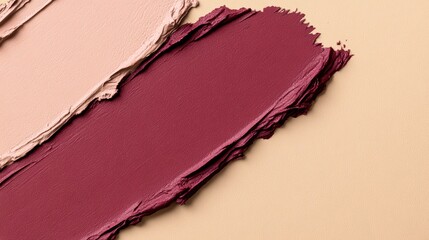 Fototapeta premium Swatches of Softness: A close-up showcasing the rich, vibrant textures of three lipstick shades - a delicate nude, a warm blush, and a deep, alluring burgundy.
