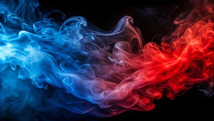 Fototapeta premium Abstract Swirling Smoke in Vivid Hues of Blue and Red on a Dark Background
