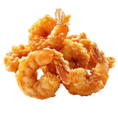 Crispy Golden Fried Shrimp on White Background, Deliciously Crunchy Seafood Treat, Perfect for Appetizers or Main Dishes