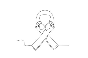 temContinuous one line drawing of Woman with ribbon, national cancer day concept

