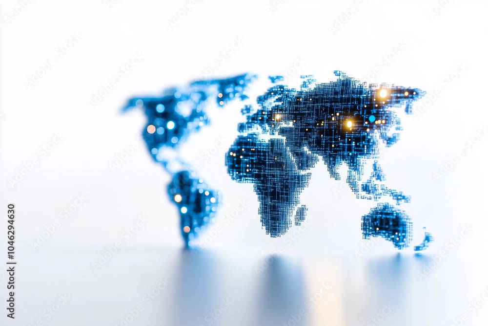 Poster a world map in binary code, symbolizing modern technology and global digital communication