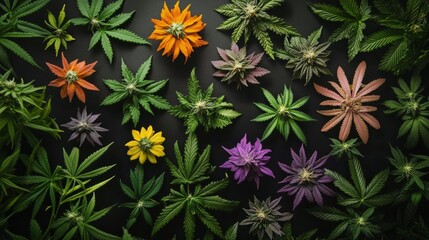Cannabis culture depicted through various strains of cannabis flowers, emphasizing diversity and personal preference