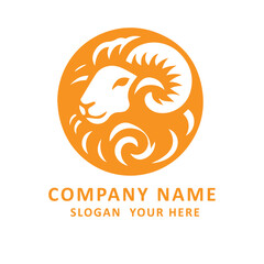 Fototapeta premium Orange sheep logo with horns.