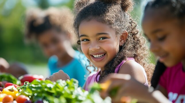 Children engaging in a healthy lifestyle promotion program at school with outdoor physical activities healthy eating education and mindfulness sessions