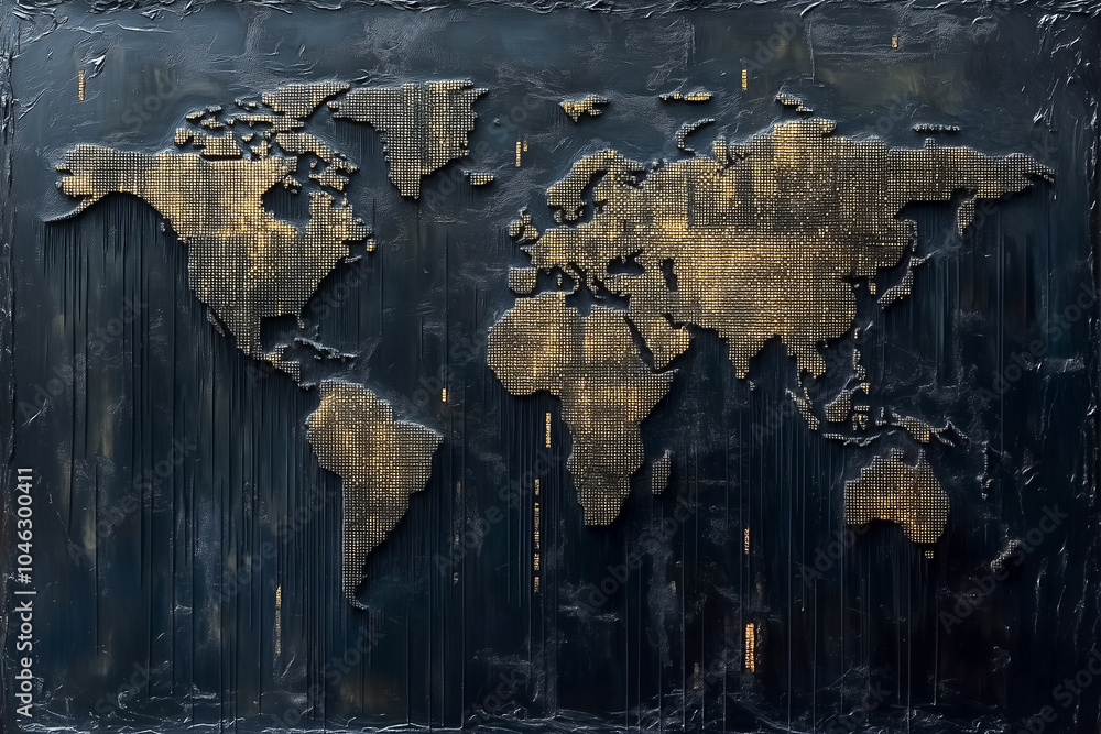 Poster the artwork shows a world map made of binary code on a textured background, symbolizing modern conne