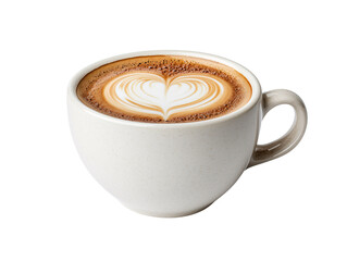 Beautiful latte art in a white coffee cup creating a heart shape design perfect for coffee lovers and baristas alike