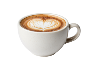 Beautiful latte art in a white coffee cup creating a heart shape design perfect for coffee lovers and baristas alike