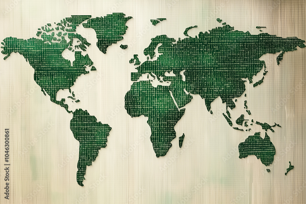 Poster the artwork features a stylized world map crafted from dark binary code symbols, emphasizing the dig