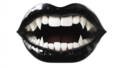 Fototapeta premium A wide-open mouth with black lips and white teeth.