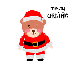 Kawaii happy variant santaclaus on christmas celebration design illustration. kawaii bear cartoon and shiba inu santa character. stock element