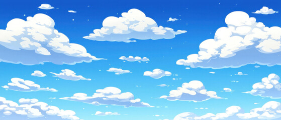 A vivid blue sky filled with fluffy white clouds, creating a serene and peaceful atmosphere, reminiscent of a bright, sunny day.