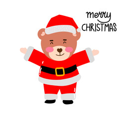 Kawaii happy variant santaclaus on christmas celebration design illustration. kawaii bear cartoon and shiba inu santa character. stock element