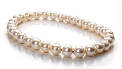 Single strand pearl necklace on a white background, elegant, jewelry, accessory, classic, fashion, luxurious, pearls, feminine