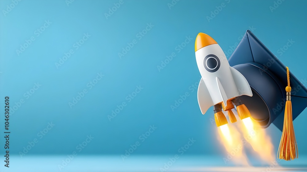 Aufkleber graduation cap with a rocket launching from the top symbolizing a future full of endless possibiliti