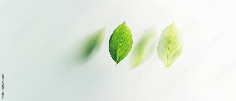 Poster abstract eco-friendly leaf motion art with symmetrical composition in soft white background
