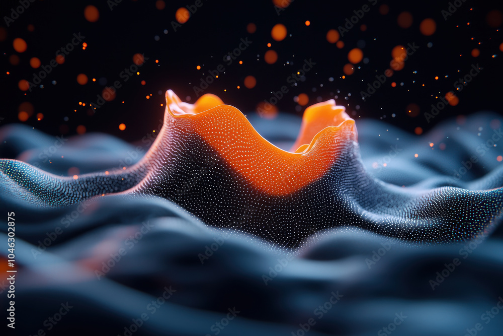 Aufkleber mesmerizing visualization of energy waves distorting space and time, featuring vibrant orange and bl