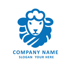 Blue sheep head with horns in a circle, modern and minimalist design.