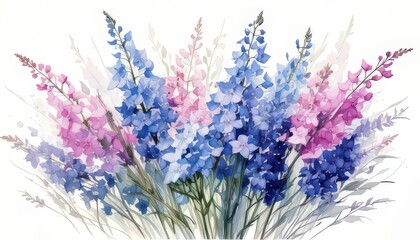 Soft Larkspur Blooms in Shades of Blue and Pink