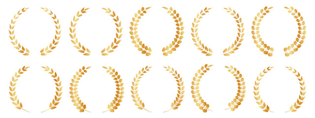 Emblem Crests logo element set. Heraldic logo, vintage laurel wreaths. Laurel wreath of victory icon, set of gold, silver and bronze medals. Hand drawn laurel wreaths isolated Doodle floral frames.  © King Designz
