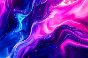Fototapeta premium Abstract fluid shapes, vibrant colors, neon glow, dynamic swirls, cosmic energy, luminous streaks, dark background, futuristic, digital art, 3D rendering, motion blur, ethereal atmosphere, ultraviolet