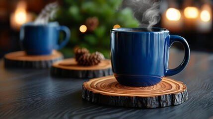 Fototapeta premium Sustainable Wooden Coasters for Hot Beverage Protection