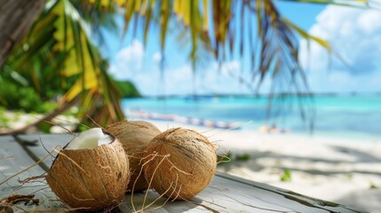 background of coconut drinks accompanied by cool beach views.