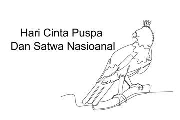 Obraz premium Continuous one line drawing of Javanese eagle, hari cinta puspa dan satwa nasional 
