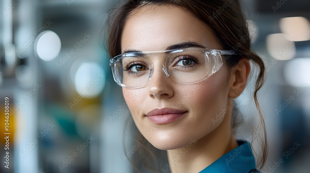 Poster a female engineer carefully and skillfully operating large scale industrial machinery in a modern fa